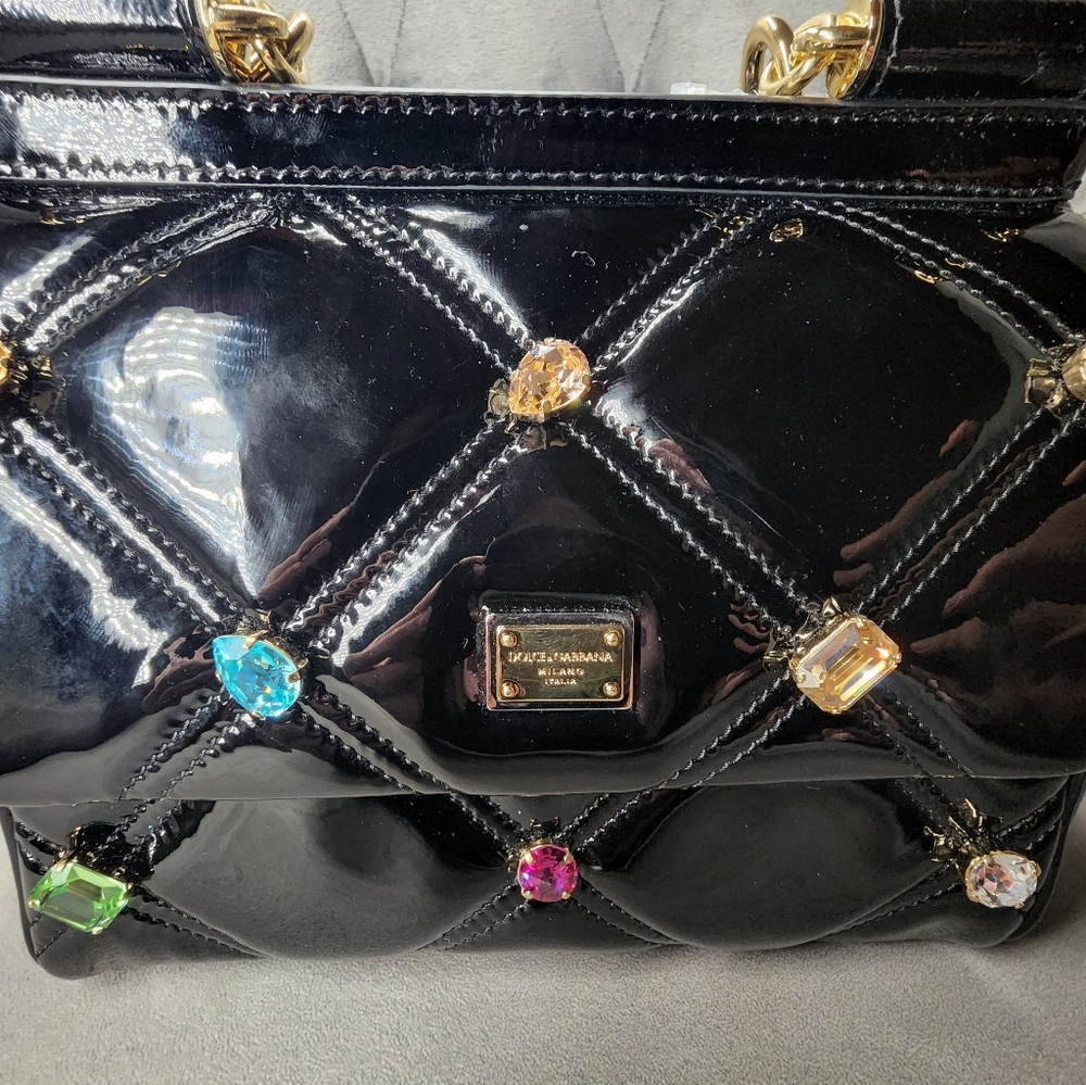 Dolce and Gabbana Small Patent leather Sicily bag with Rhinestones - Picture 6 of 16